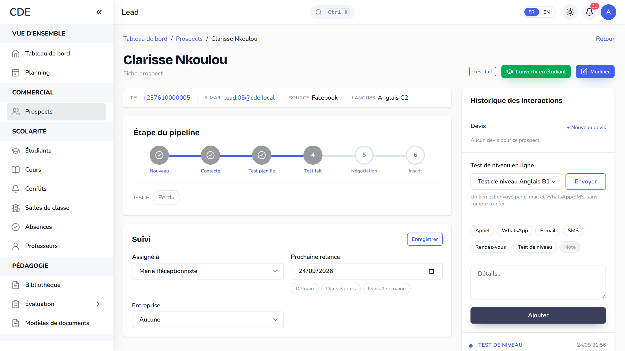 Le prospect écrit